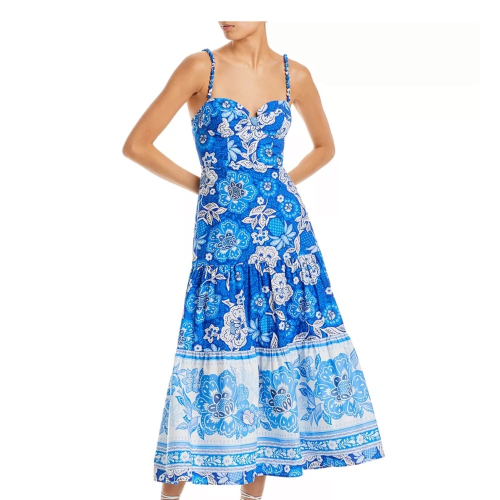 FARM Rio Full of Flowers Blue and White Midi Dress Small